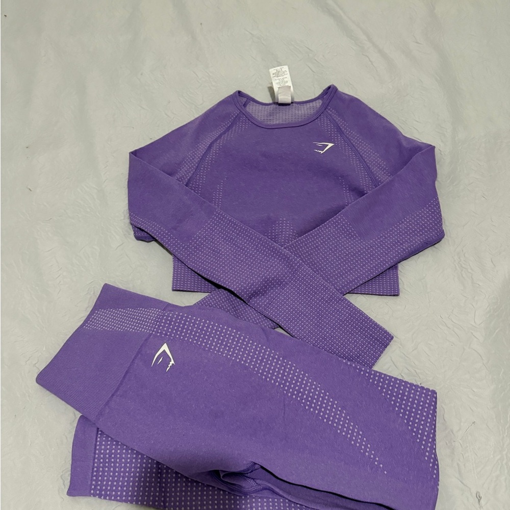 Purple Long Sleeve Crop Top and Leggings Set